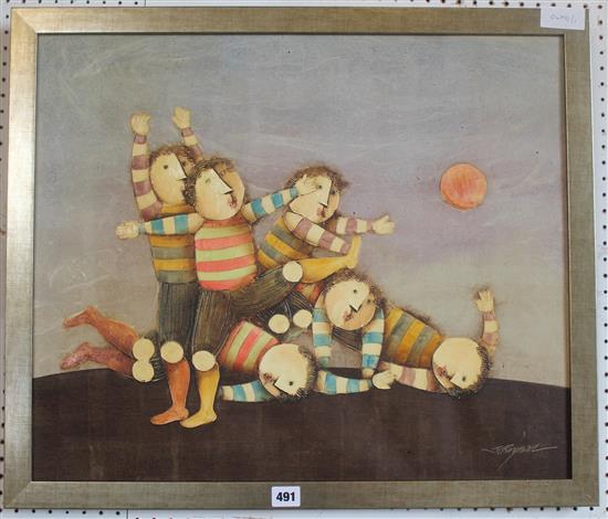 Joyce Roybal, oil on canvas, children playing